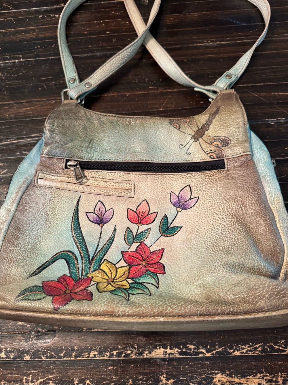Aunschak Floral Painted Leather Shoulder Bag - Multicolor - Picture 3 of 14